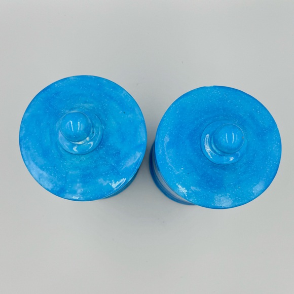 Studio Crafted Glazed Ceramic Speckled Blue Canisters Set of 2 - Picture 2 of 7